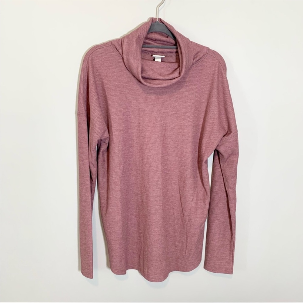 A New Day mauve long sleeve waffle knit henley cowl neck pullover top shirt